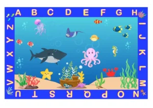 All the Fish in the Sea Underwater Ocean Theme Educational Classroom Area Rug 6' x 9'
