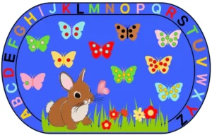 Bunny Alphabet and Butterfly Classroom Area Rug 6' x 9'