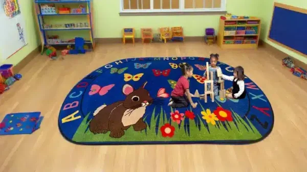 Bunny Alphabet and Butterfly Classroom Area Rug 6' x 9' - Image 2