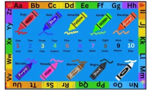 Crayons Bi-Lingual Educational Area Rug with Poster 7'6" x 10'
